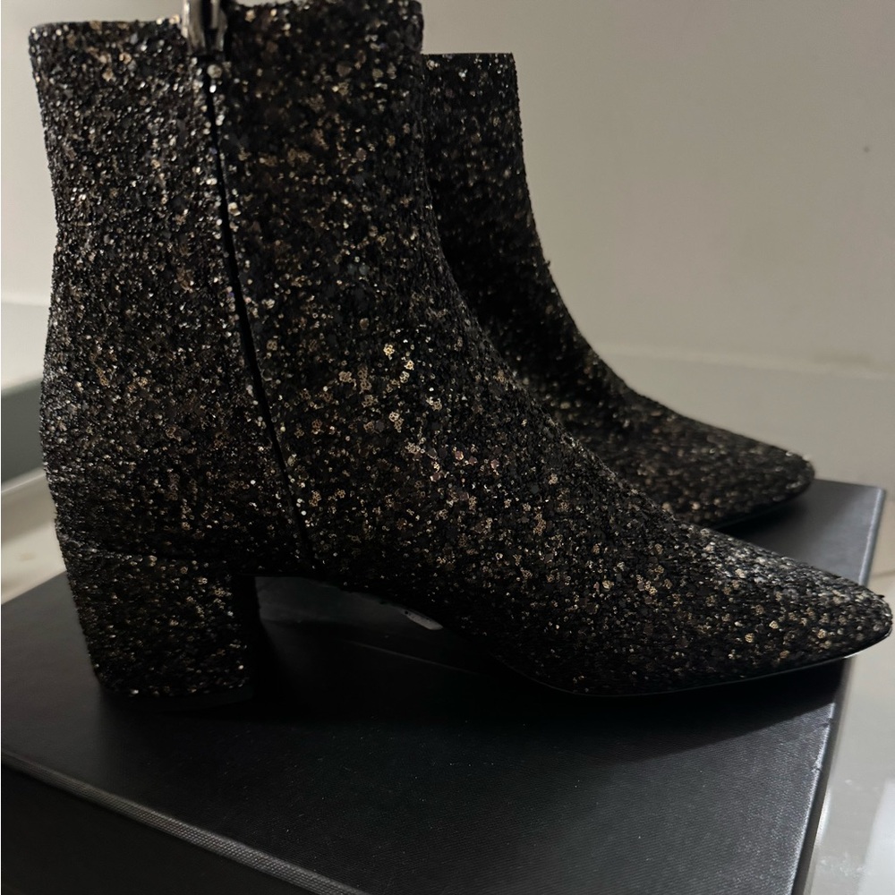 NIB Saint Laurent Loulou Gold Glitter Booties